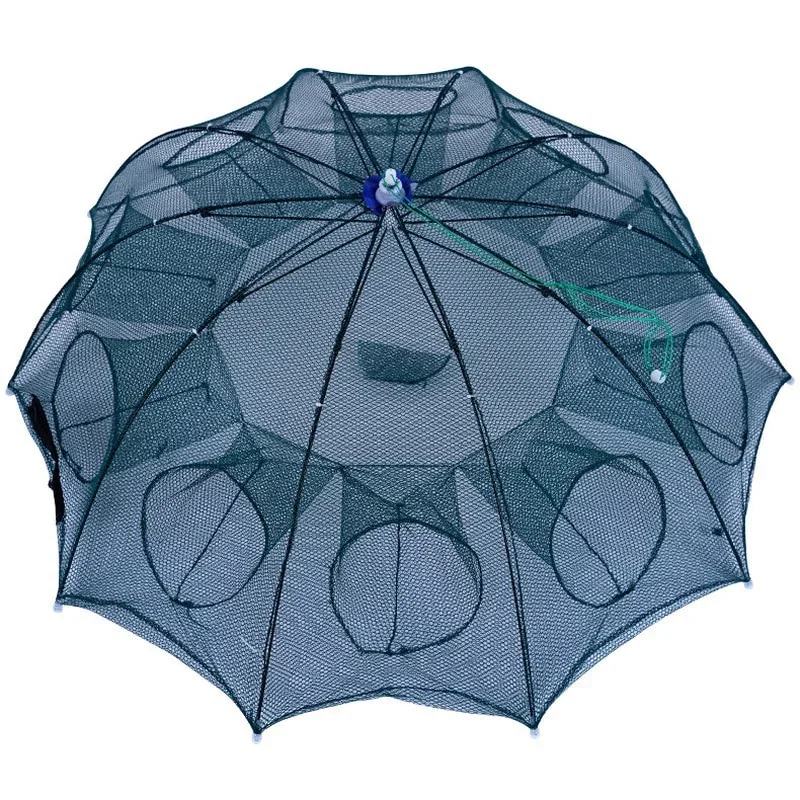 4-16 Holes Strengthened Automatic Fishing Net Shrimp Cage Nylon Foldable Umbrella Shape Crab Fish Multifu Fishs Gear Folding Net