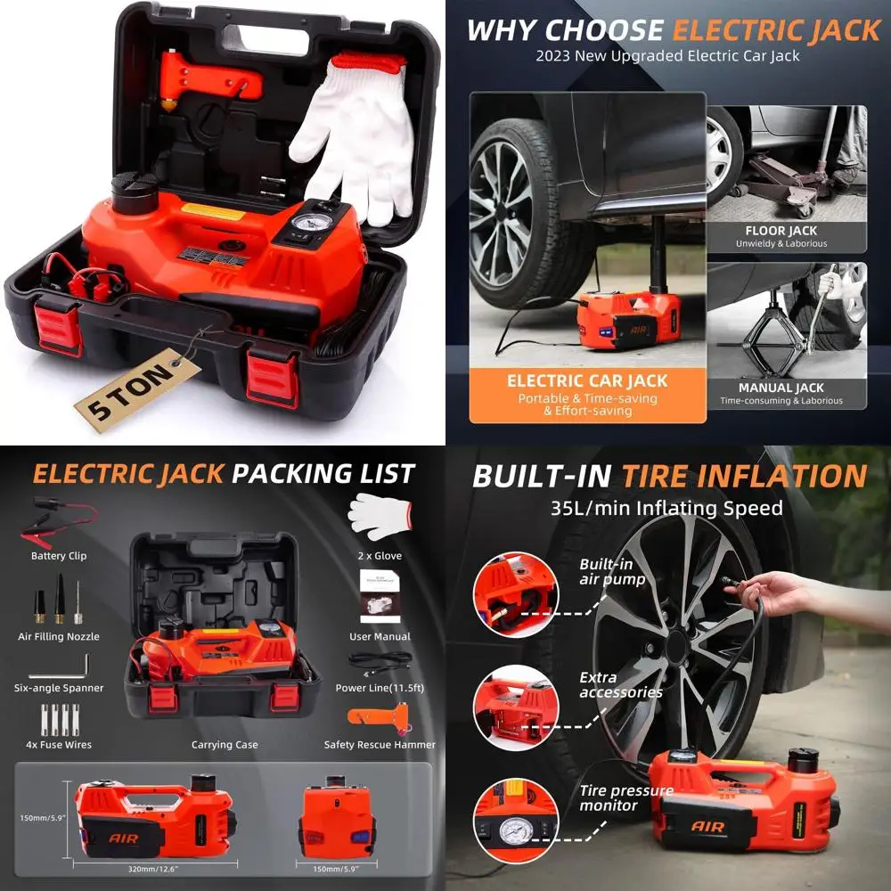 

Портативный электромобильный домкрат 12 В с быстрым подъемом, накачивателем шин и светодиодной подсветкой — полный набор гидравлических напольных домкратов