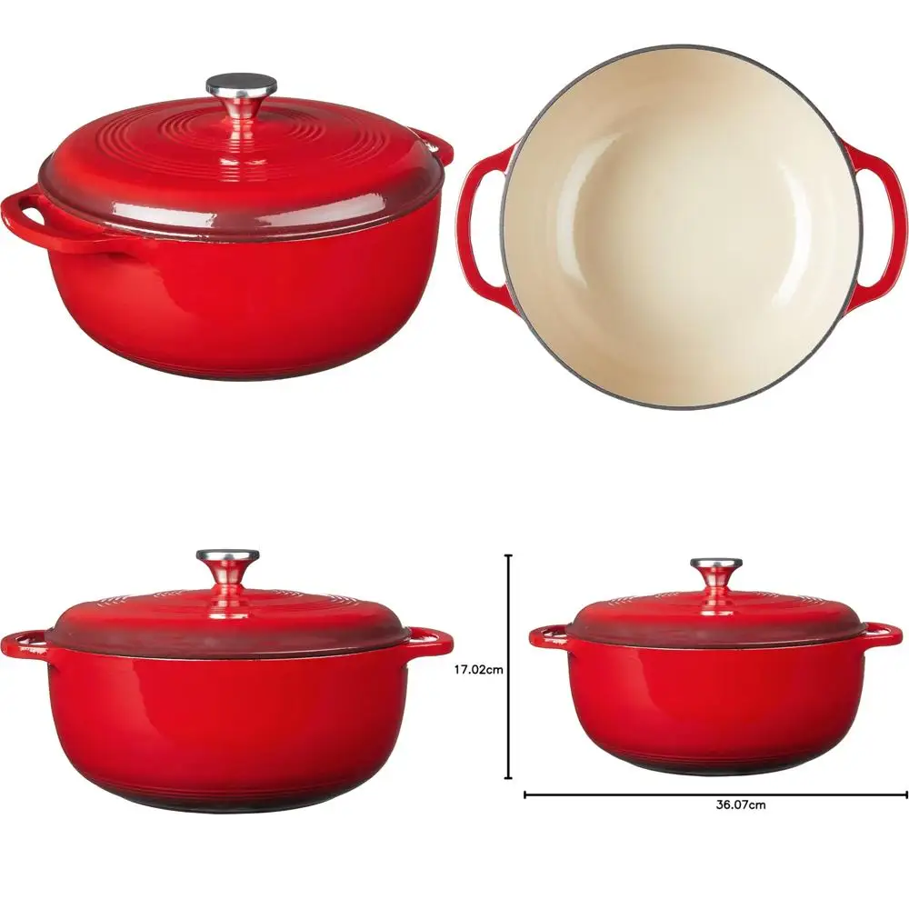 

7.5-Quart Enamel-Coated Cast Iron Dutch Oven with Dual Handles - Oven and Stovetop Safe for Cooking and Marinating