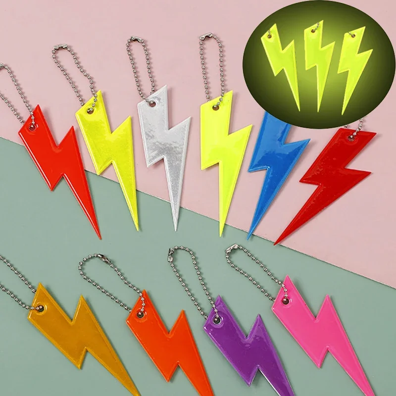 3PCS Lightning Shape Reflective Pendant Reflective Keychain Night Safety Strip Ornaments for Bags Adults Children Decoration