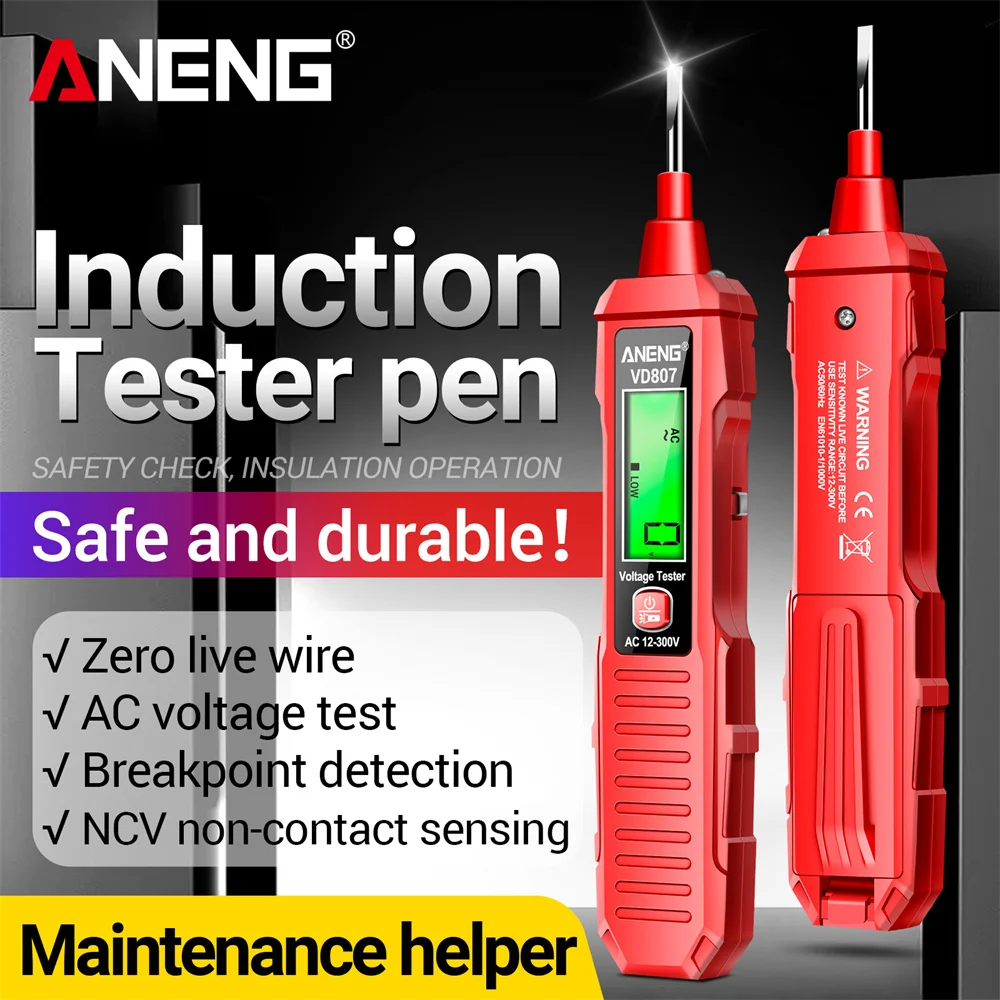 전기 공구 12-300V 유도 검사자 전전문가는 하나의 단어 유도 휴대용 50/60Hz 스마트 전압 탐지기 검사자 전전전기 공구 12-300V 유도 검사자 펜 ANENG VD807 NCV 비 접촉 감지 전기 공구