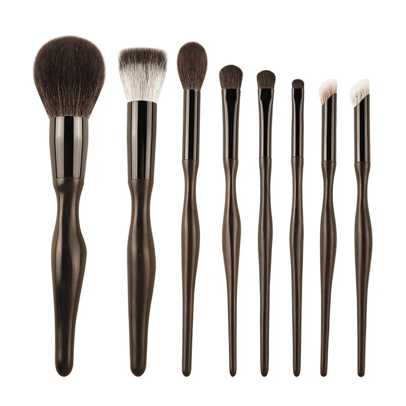 New ebony solid wood 8-piece makeup brush set, professional makeup tools, powder blusher high gloss nose shadow facial brush