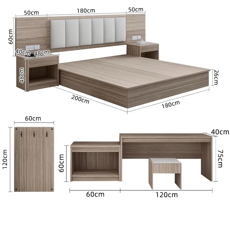 custom.Cheap Price Modern Hotel Bedroom Furniture Set Single Double Wood Bed Frame & Headboard with Wardrobe & Side Table Fu
