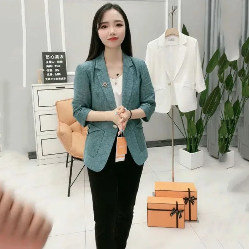 2025Spring Summer New Women Wind Five-point Sleeve Suit light Mature Blazer Female Fashion Slim Joker Small Suit Jacket Lady Top