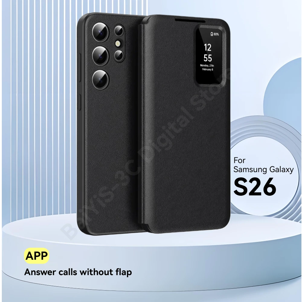 Smart Window Card Slot Halter Leder Telefon Fall für Samsung S26 S25 Rand S24 S23 S22 Ultra Plus A55 A56 A17 A26 16 Brieftasche Abdeckung
