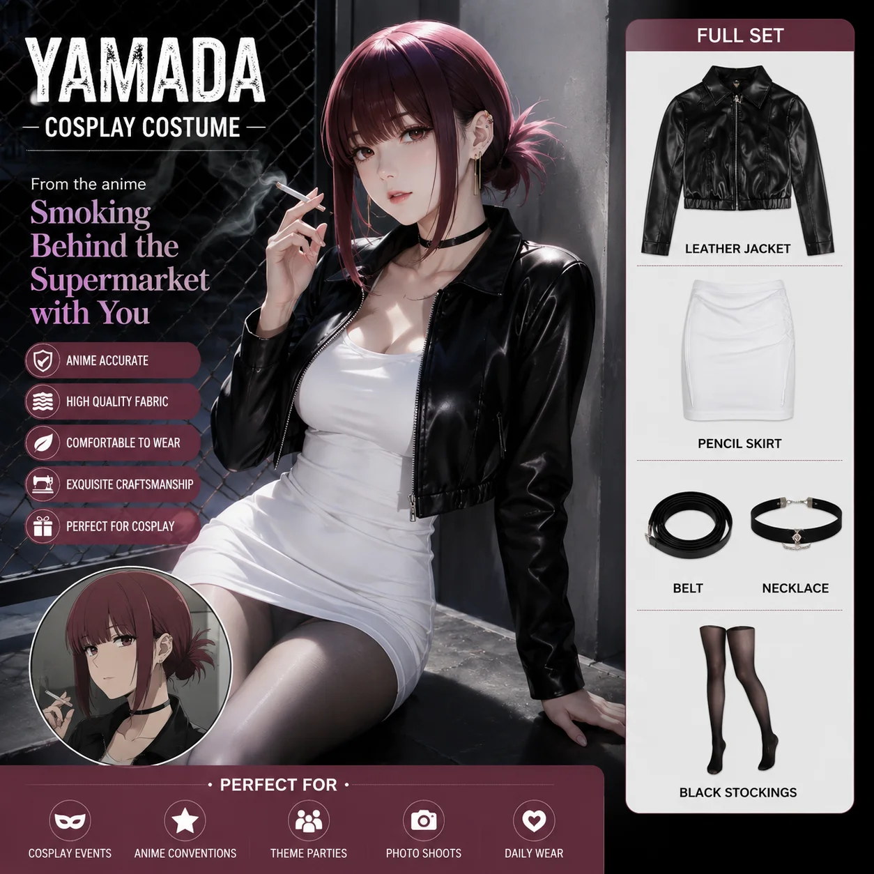 Smoking Behind the Supermarket with You Tayama Cosplay Costumes Yamada Comic Con Role Play Cosplay Costumes Halloween uniforms - Image 2