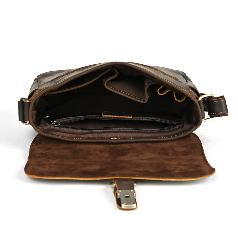LD-Crazy Horse Leather Casual Men's Crossbody Bag, Genuine Leather Retro Versatile Single Shoulder IPad Bag
