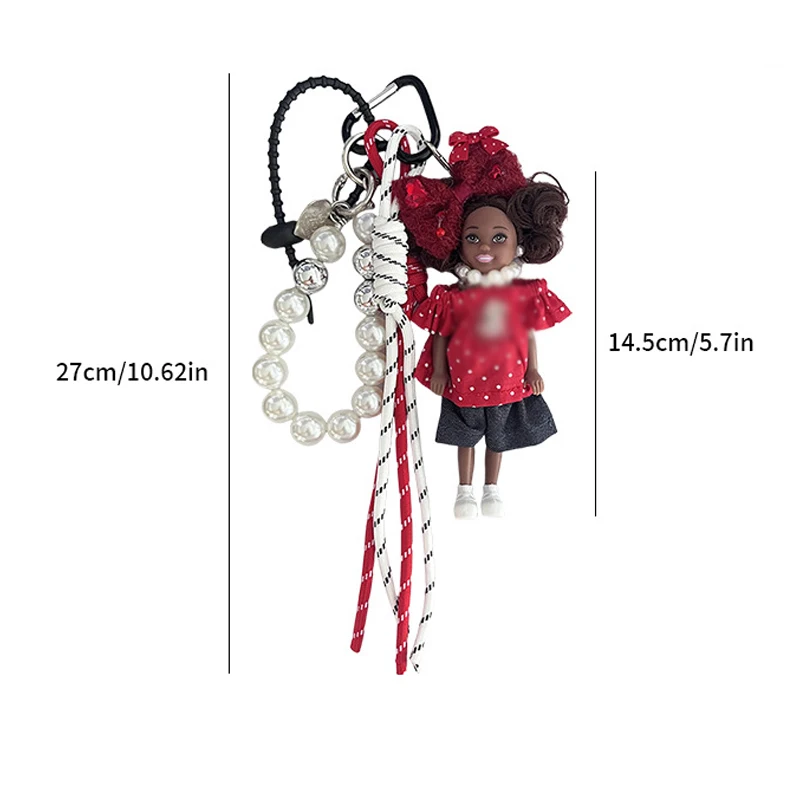 1pcs New Fashion Black Princess Doll Polka Dot Top Pants Set Car Keychain Pendant Exquisite Bag Charm Girls Handbag Decoration