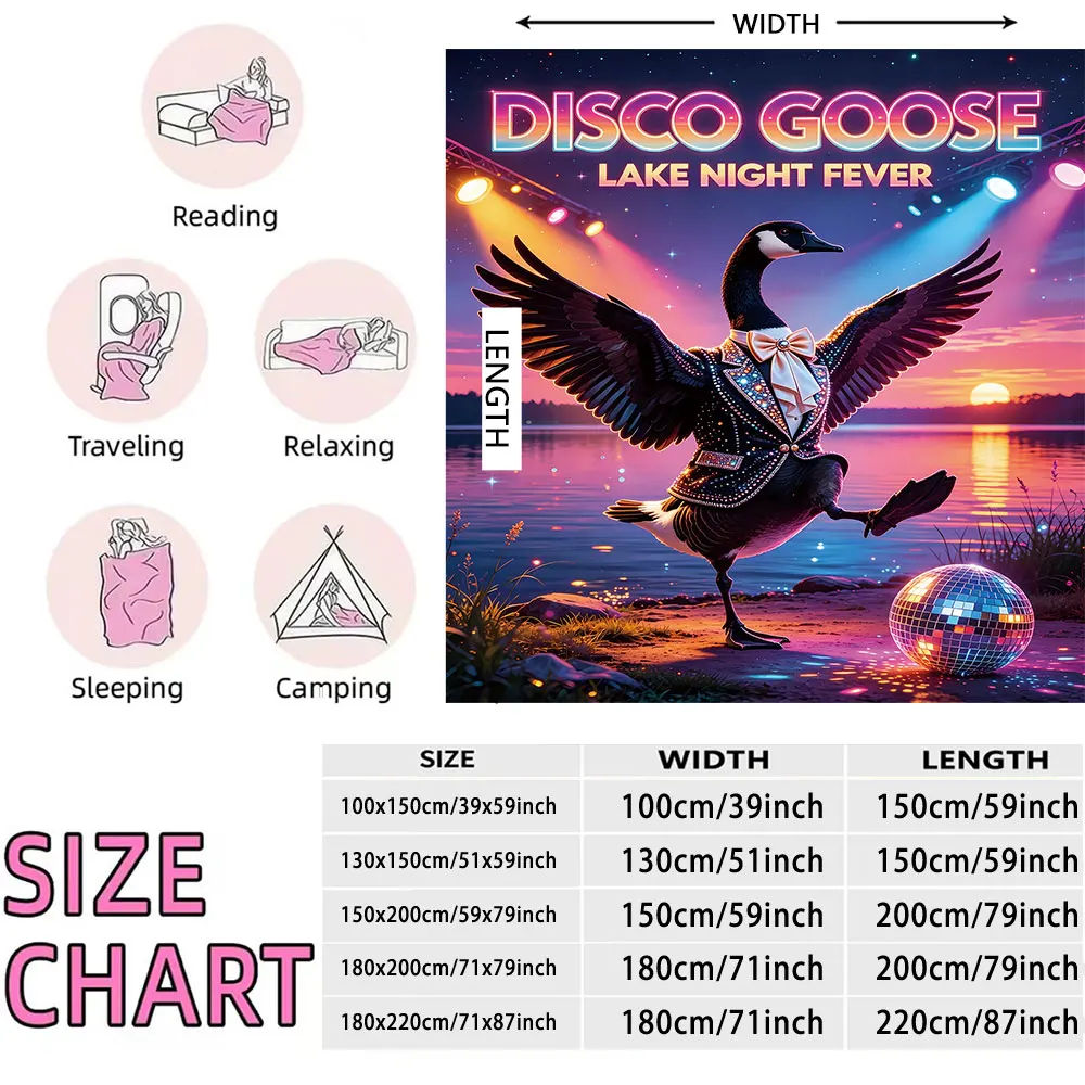 1pc Disco Goose Lake Night Fever Flannel Blanket Soft Comfortable Throw Blanket for Leisure Nap Travel Home Decoration Gift