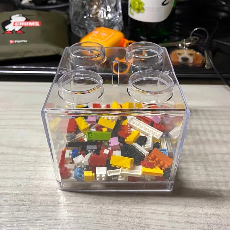 Building Block Toy Storage Box Transparent Plastic Block-Shaped Piggy Bank Coin Storage Box Stackable Sundries Storage Tank