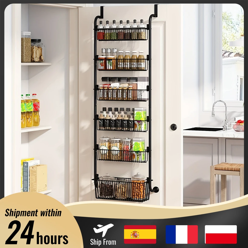 6-lagiges, multifunktionales Metall-Aufbewahrungsregal, Hängeregal für hinter der Tür, Küche, Gewürze, Gewürze, Dosen, Flaschen, Organizer