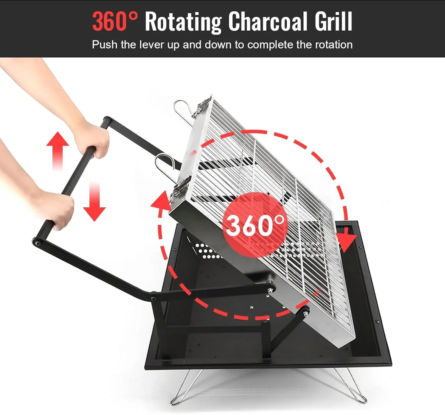 AGA Certified 360° Rotating Stainless Steel BBQ Grill Flipping Tool For Outdoor Garden Yard Beach Picnics Parties