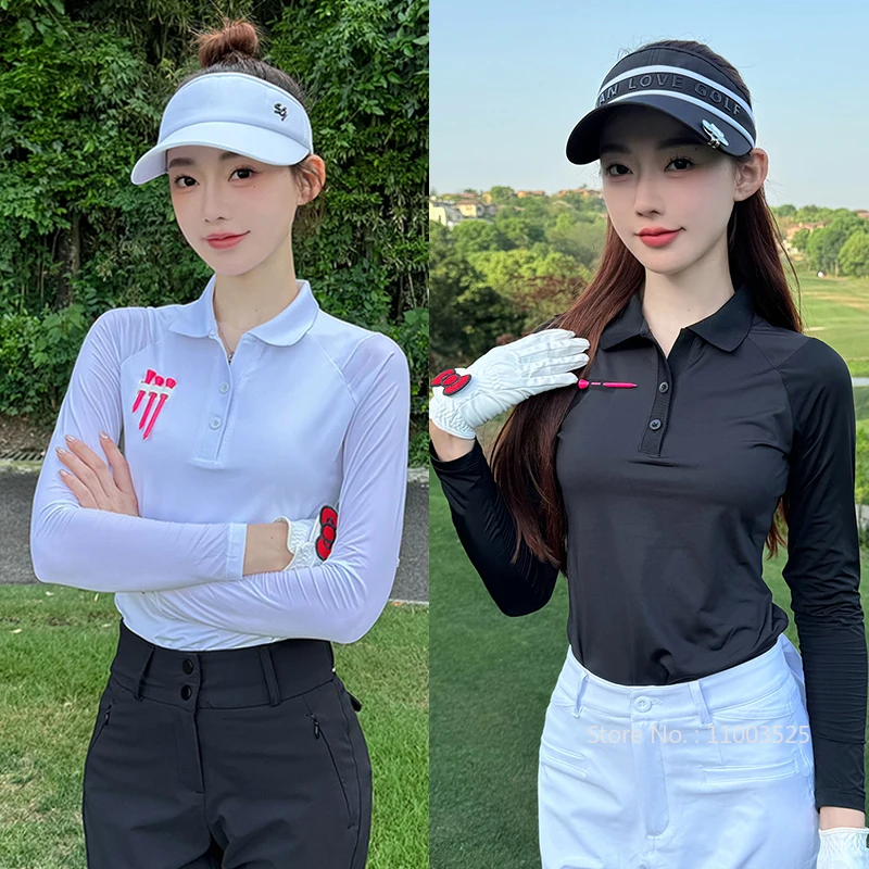 SG New Fashion Golf Polo Shirt for Woman Sunscreen Long Sleeve Tops Ladies Can Insert Tees Jersey Ice Silk Cooling T-shirts