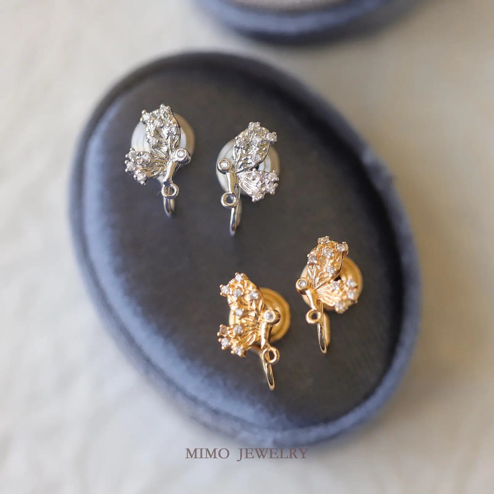 Copper-plated Real Gold, Exquisite Zircon Butterfly Symmetrical Stud Earrings, Earclips DIY Handmade Accessories