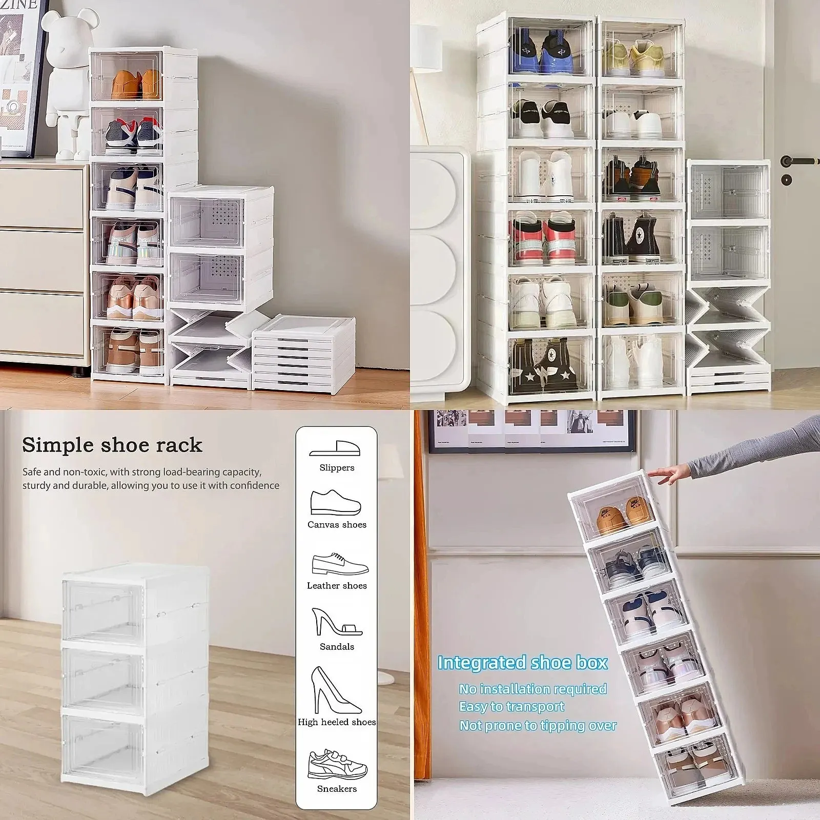 1/3/6 Layers Foldable Shoes Storage Box Transparent Sneaker Shoes Box Stackable Dustproof Cabinet Shoe Organizers Rack Shelf