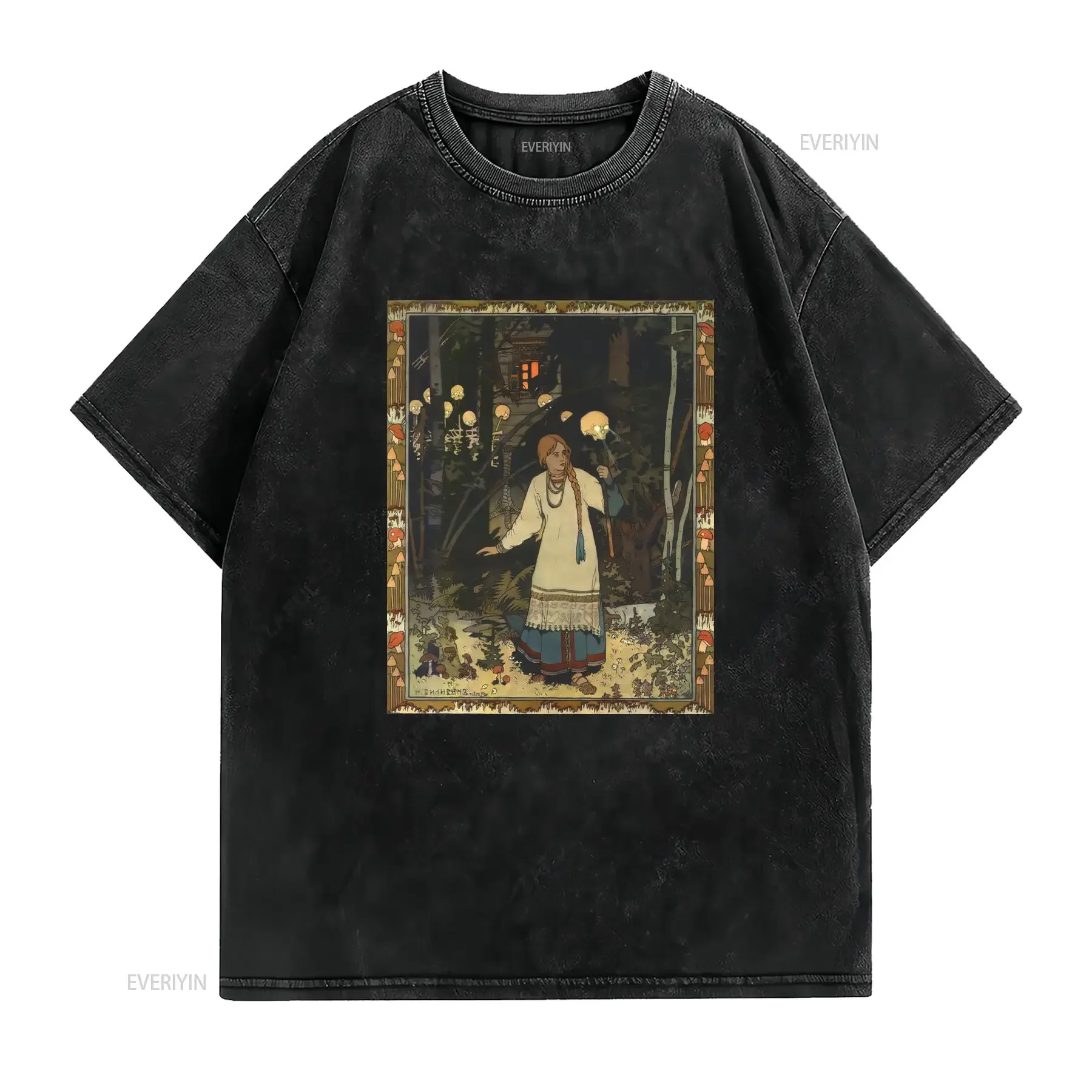 Vasilisa's Enchanted Skull T Shirt Slavic Folklore Dark Fairy Tale Jersey  vintage Washed Top For Everyday Wear Unisex Soft