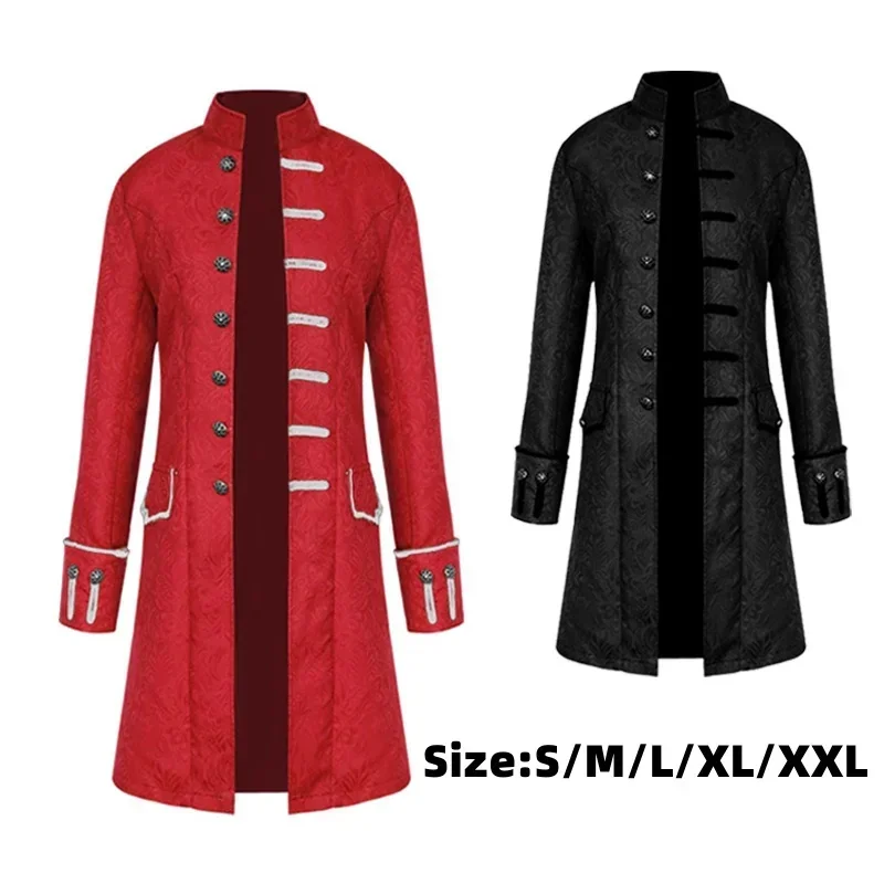 

2025 Men Steampunk Vintage Jacket Halloween Costume Retro Gothic Victorian Frock Coat Uniform
