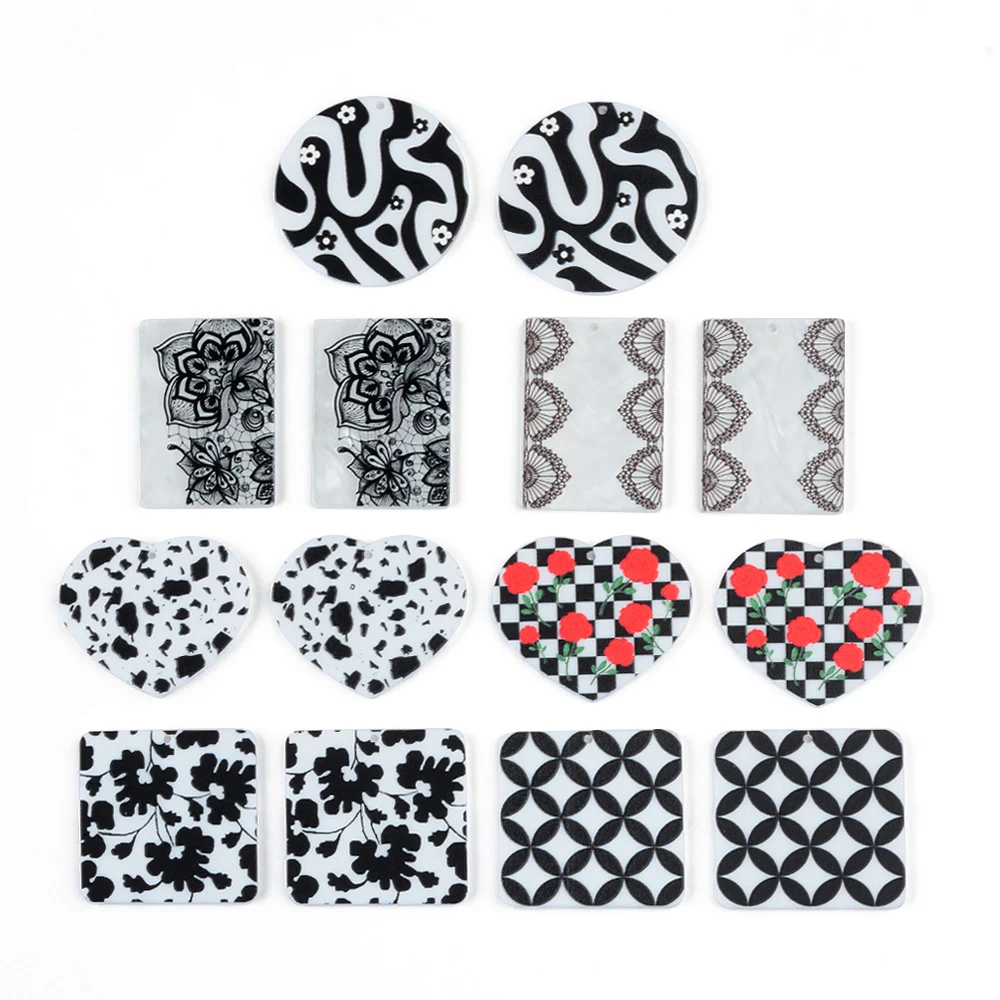 

6pcs/lot Black-White Red Acrylic Plate Pendants Jewelry Accessory Handmade Connector DIY Earring Component for Girl Jewelry