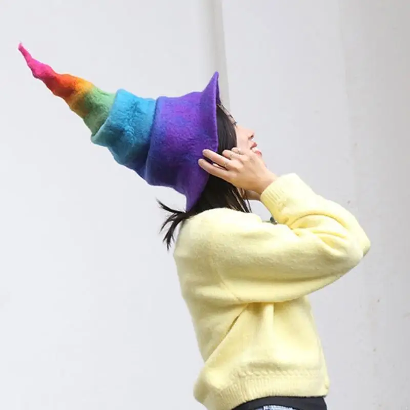 أزياء قبعة الساحرة نقطة قبعة قوس قزح معالج قبعة قبعة الساحرة هالوين لرئيس أورنا