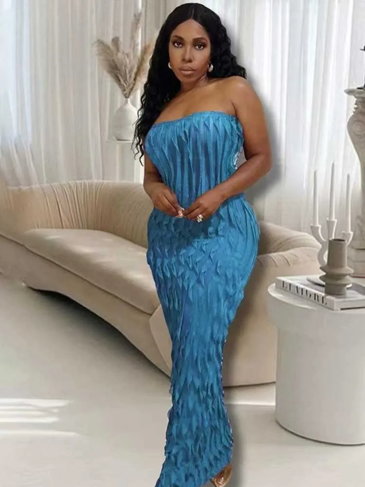 Long Strapless Dress for Women Evening Party Backless Maxi Summer Dress Beach Style Sexy Blue Strapless Dress Slimming