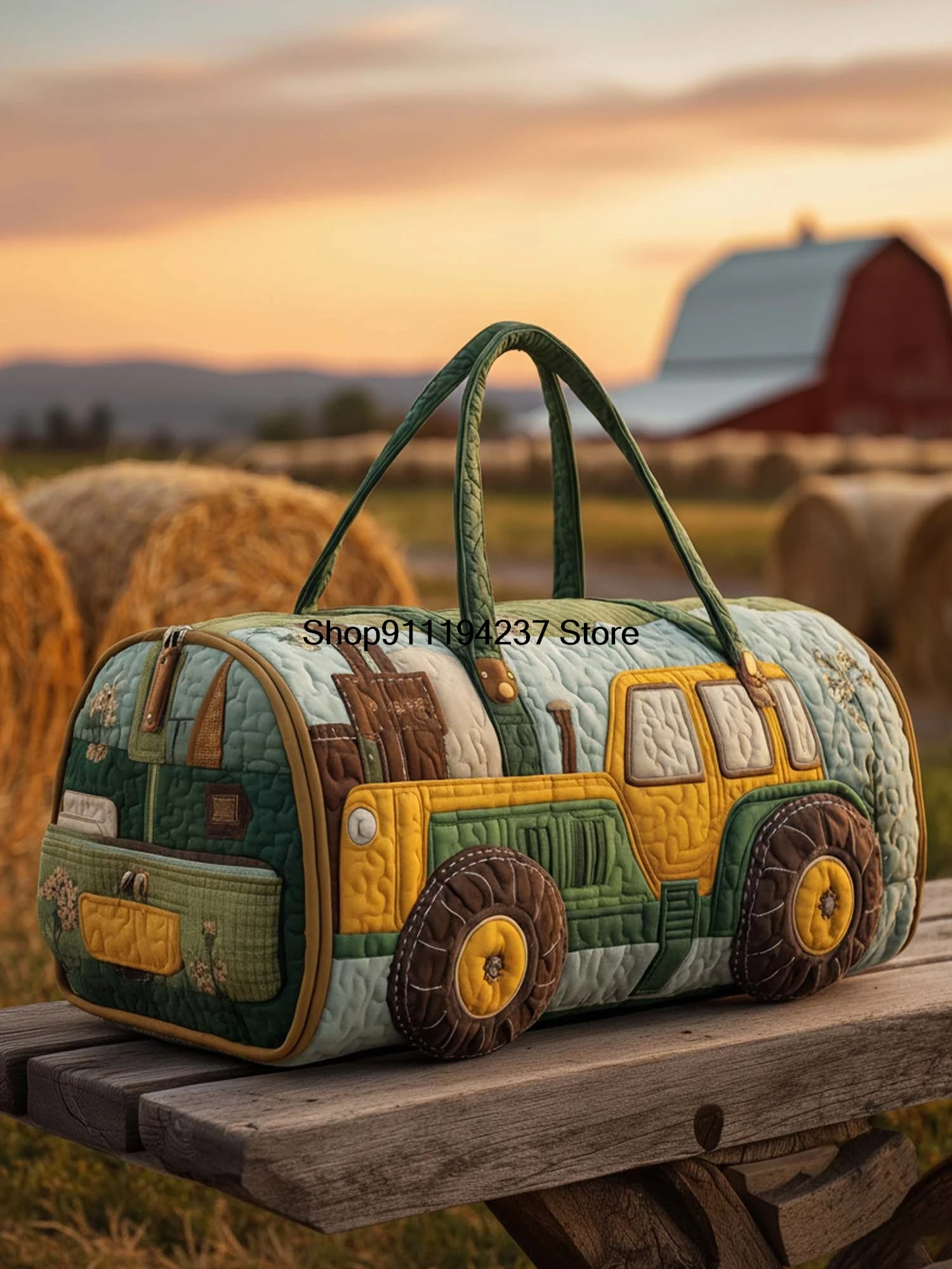 Farm Tractor Quilted Duffle Bag elegant Handbag Travel Sport Bag Hiking Camping