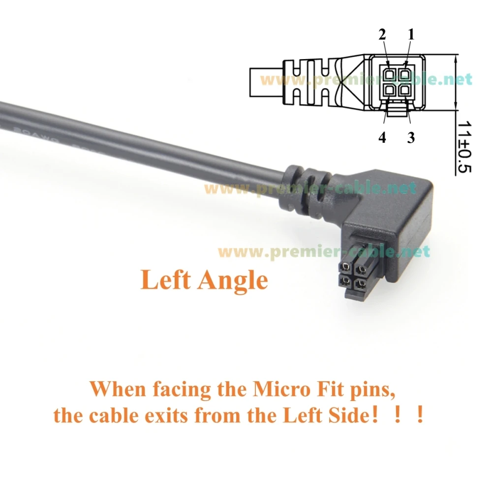 Left Angle Micro-Fit 3.0mm 4Pin to Open End Cable Power & Signal Wire Harness 300V 5A 20AWG for Industrial Automation