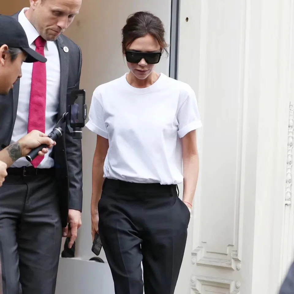 

Summer New round Ne ort Sve T-irt Women's Pure Color Silk Cotton Simple Matchable Slim Base irt Pure White