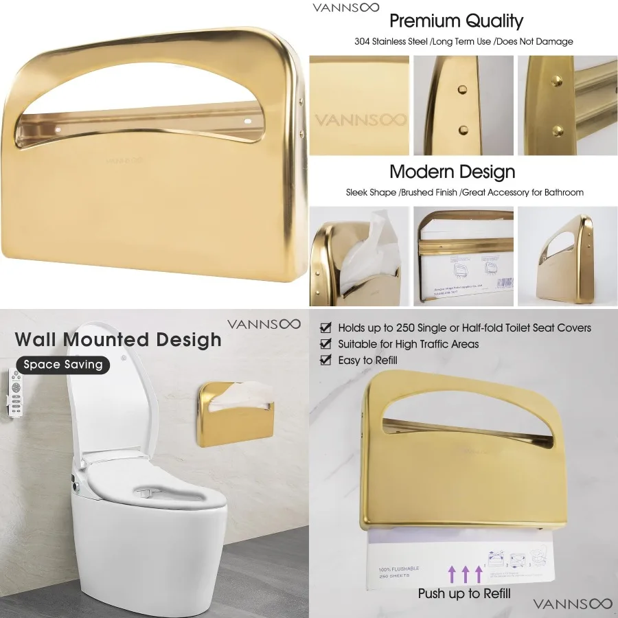 

Stainless Steel Wall Mount Toilet Seat Cover Dispenser for Commercial Bathroom with 250 Single or Half Fold Seat Covers Capacit