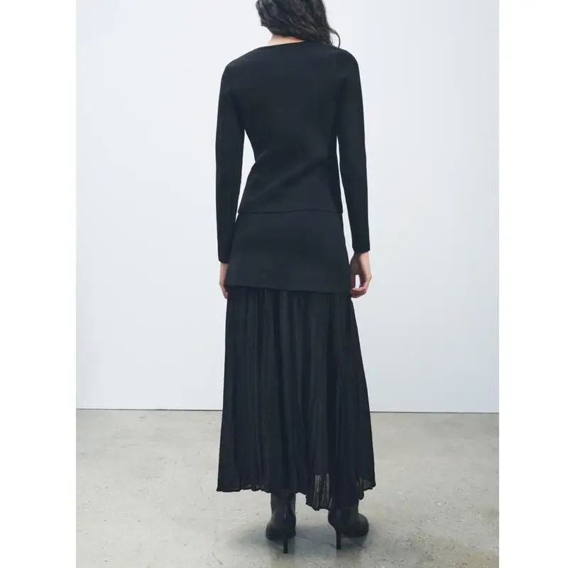 سترة نسائية محبوكة قصيرة جديدة لموسم الخريف والشتاء، بياقة V غير متماثلة وأكمام طويلة، تصميم ضيق، أسلوب عملي، مصنوعة من ألياف...