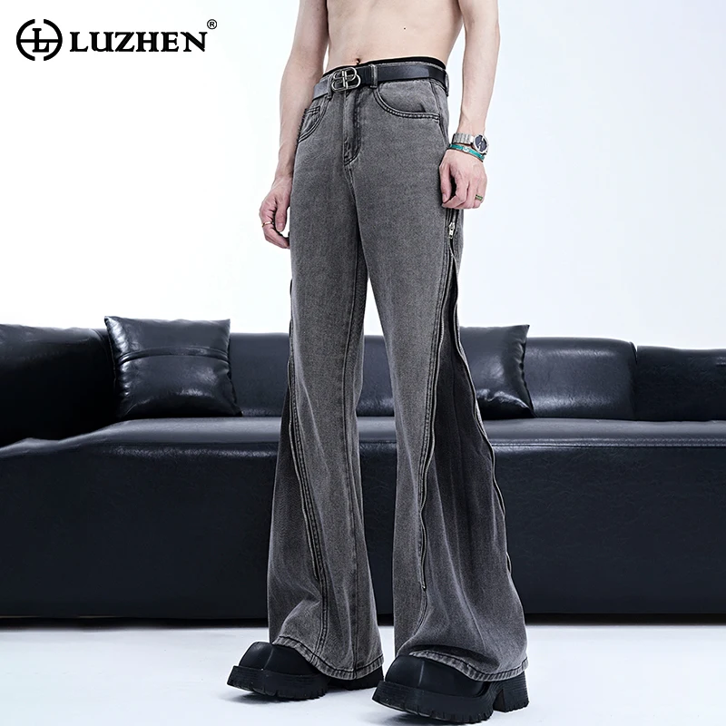 

LUZHEN Personalized Trendy Zipper Splicing Design Flared Denim Pants New Original Stylish Street High Quality Men's Jeans LZ4455