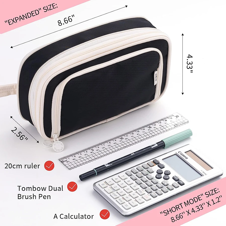 Large Capacity Pencil Case Portable Expandable Double Layer Waterproof Canvas Cosmetic Bag Stationery school Supplies