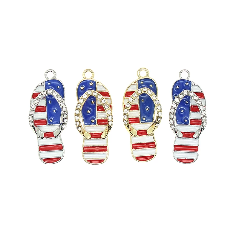 5pcs/lot Unique American Flag Beautiful flip Flop Charms Enamel For DIY Jewelry Making Finding Bracelet Keyring Pendant 2021