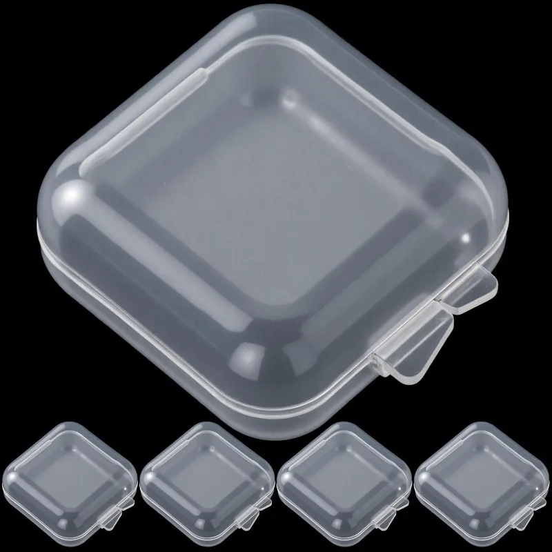 Square 3.5cm Mini Clear Plastic Storage Box Container with Hinged Lid Boxes for Earrings Ring Tiny Jeweley Beads DIY Button Case