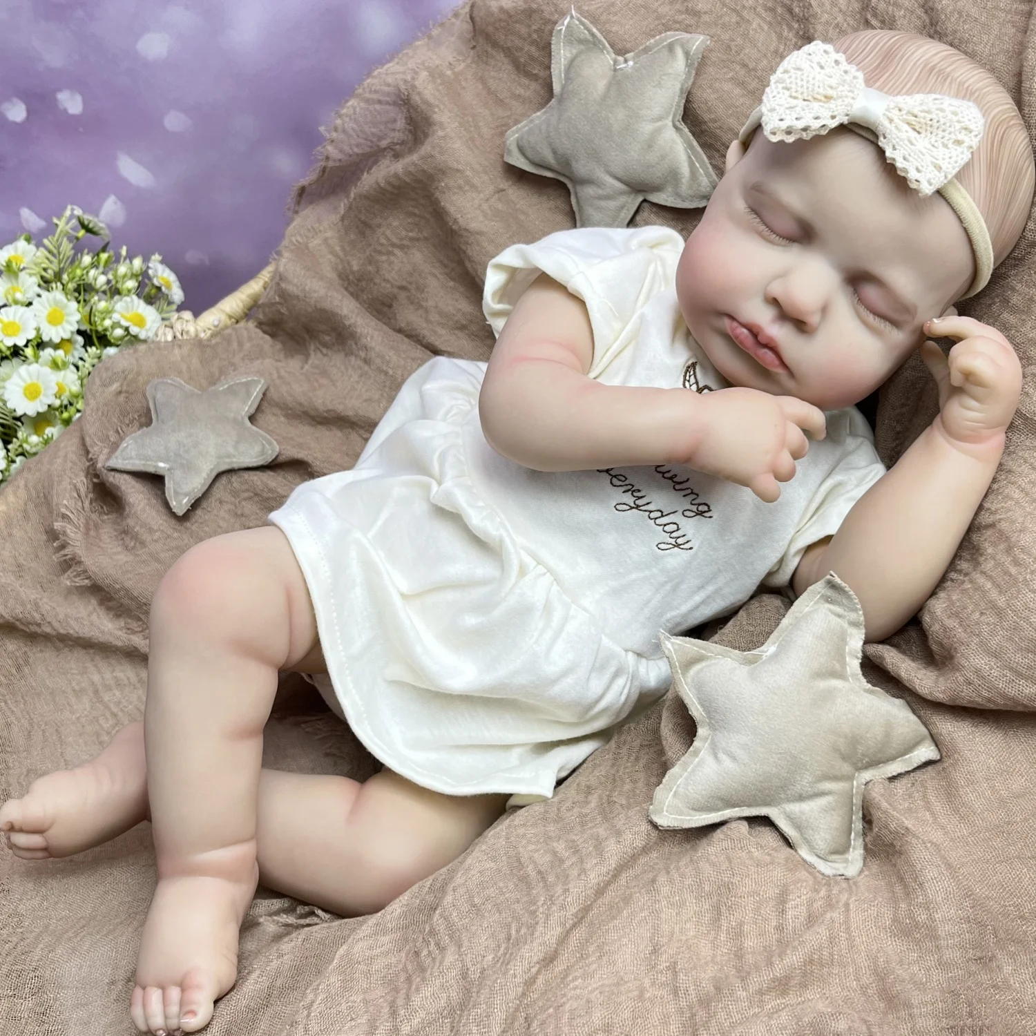 

19inch Reborn Asleep Baby Doll Toy with Cloth Body Lifelike 48 CM 3D Skin Doll with Blood Vessel Birthday Gift For Girl