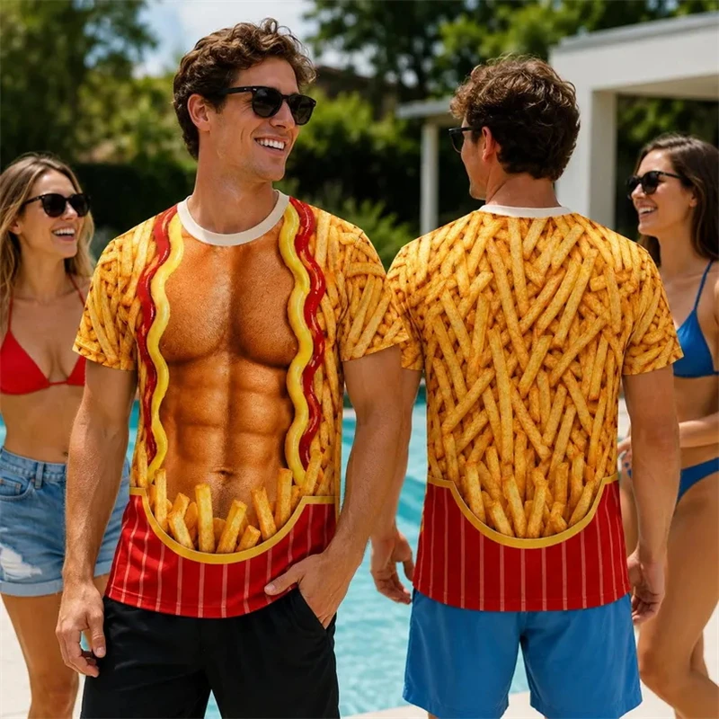 Funny Fake Muscle Body 3D Printed T‑shirt For Men Designer Clothes  Ugly Chest Hair Streetwear Short Sleeve Tees Cosplay Gifts