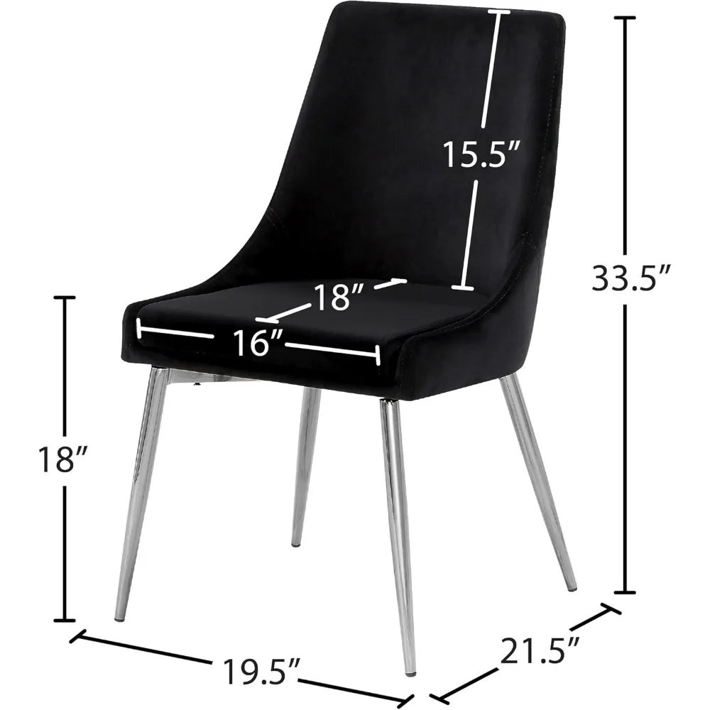 Moderne fluwelen gestoffeerde eetkamerstoelen met metalen poten - Karina-collectie van Meridian-meubels, set van 2