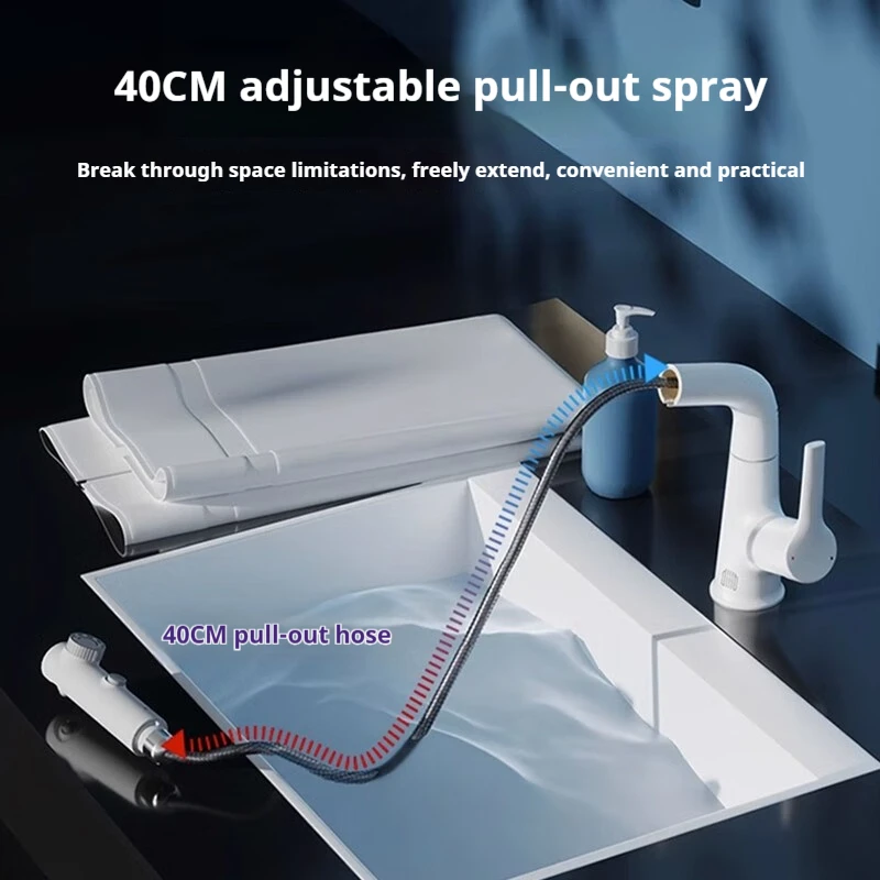 DIIIB Bathroom Sink Faucet Rotation Upward Water Column Hot Cold Water Outlet Bathroom Pull Type Faucet Kitchen Counter Basin