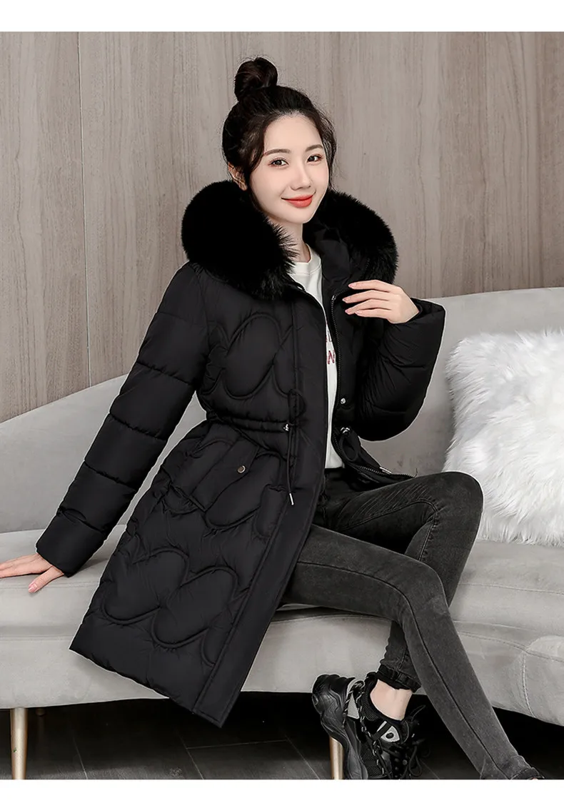 2026 Winter New Fur Collar Puffer Down Parka Loose Long Hooded Warmer Thicken Snow Jacket Pocket Zipper Outerwear Female