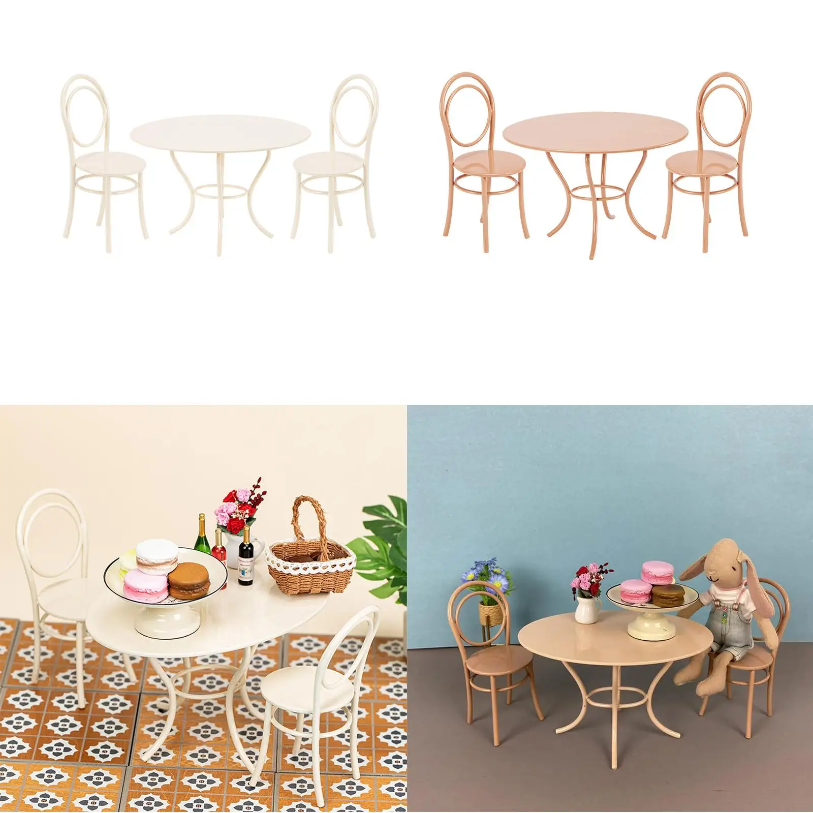 Conjunto de mesa e cadeiras em miniatura para casa de bonecas, 3 peças, decorações de jardim de fadas