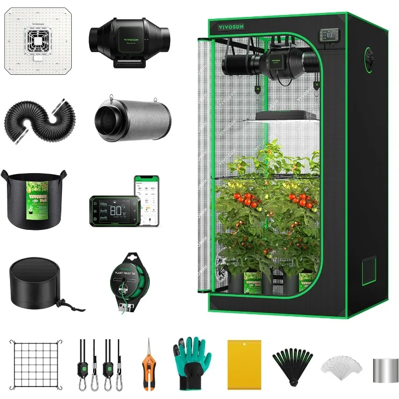 

Smart Grow Tent System 2.7x2.7, WiFi-Integrated Grow Tent Kit, with Automate Ventilation and Circulation, Schedule Full Spectrum