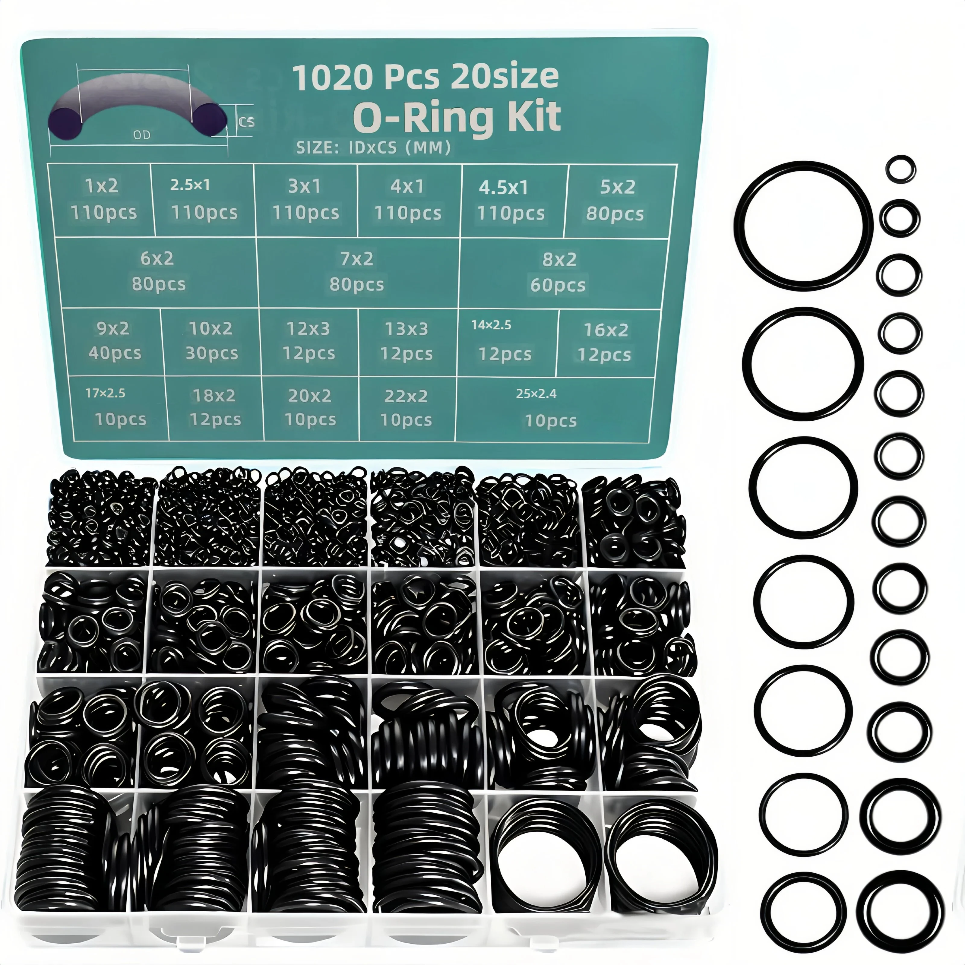 1020pcs 20 size boxed nitrile O-ring repair kit suitable for repairing leaks in engine mechanical faucet pipes and seals