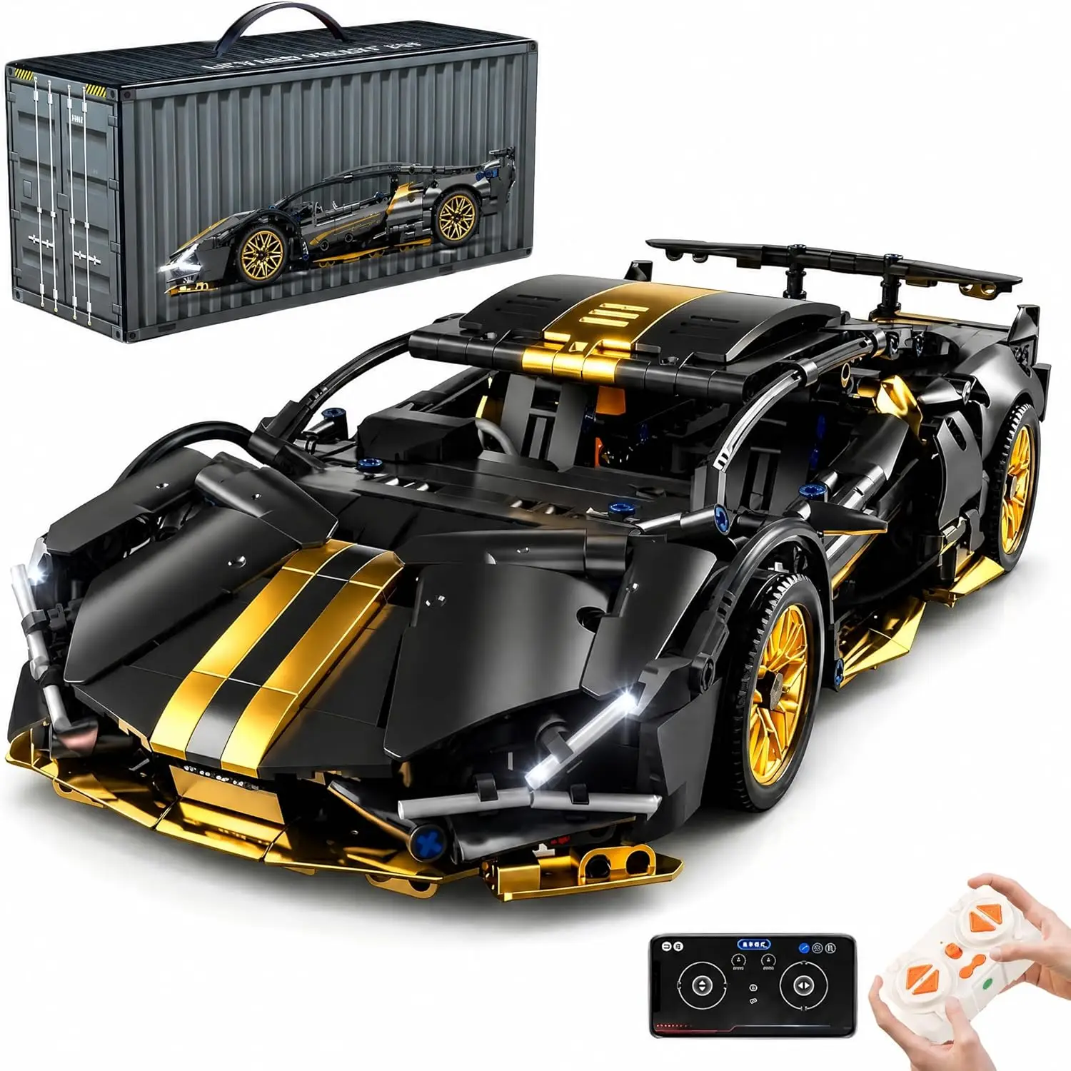 1:14 Scale Remote Control Car Building Kit - 790+ Pieces Model with Working Doors, LED Lights, App Control & Responsive Driving, Perfect for Solo Projects