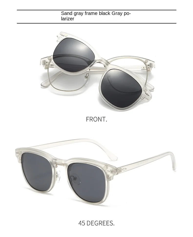 VCKA 6-in-1 Myopie-Polarisierte Sonnenbrille, transparenter grauer Rahmen, für Männer und Frauen, Clip-Magnetbrille, individuelle optische Brille, -0,5 bis -10 – Detail 12