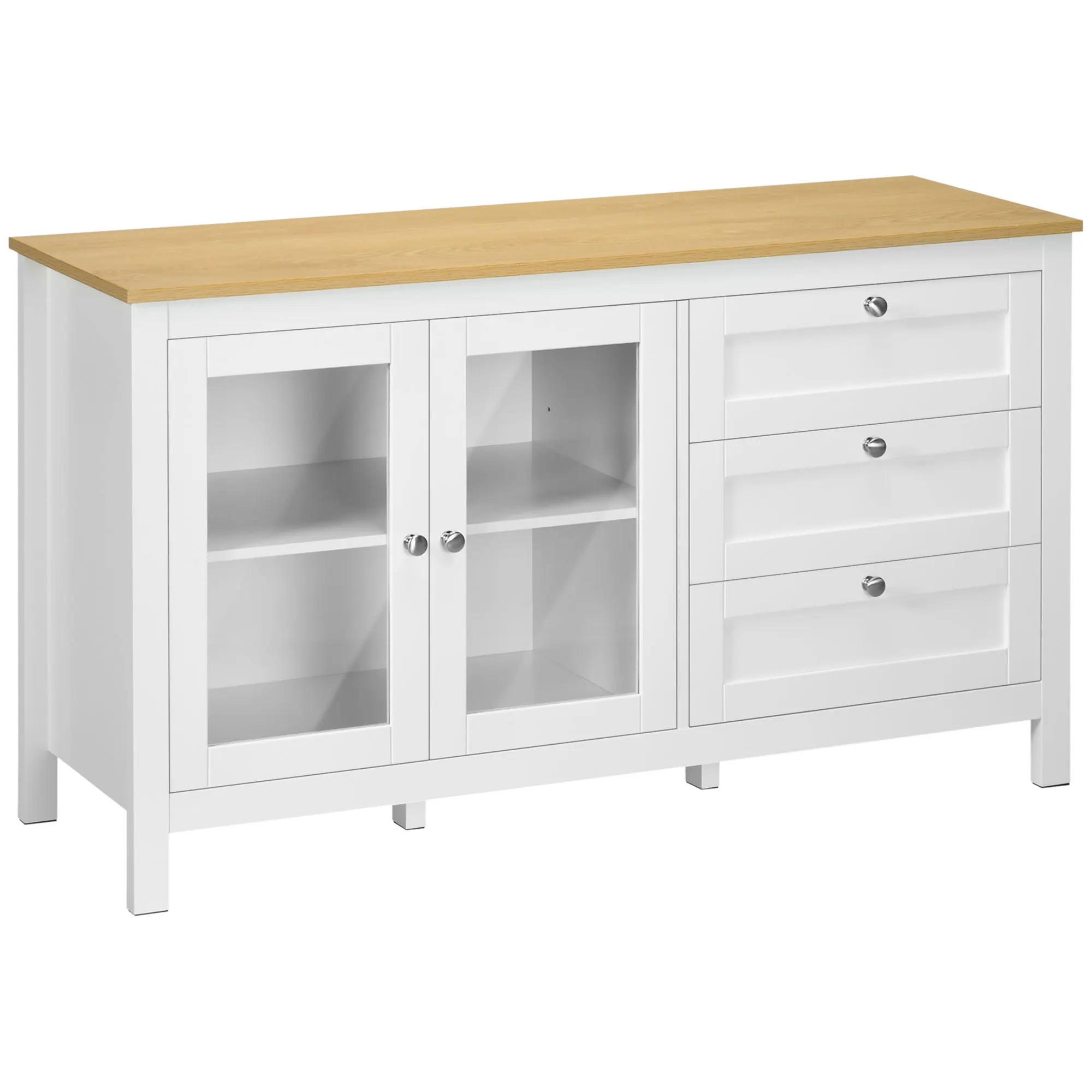 HOMCOM living room sideboard with 2 glass doors 3 drawers 120x40x70 cm White