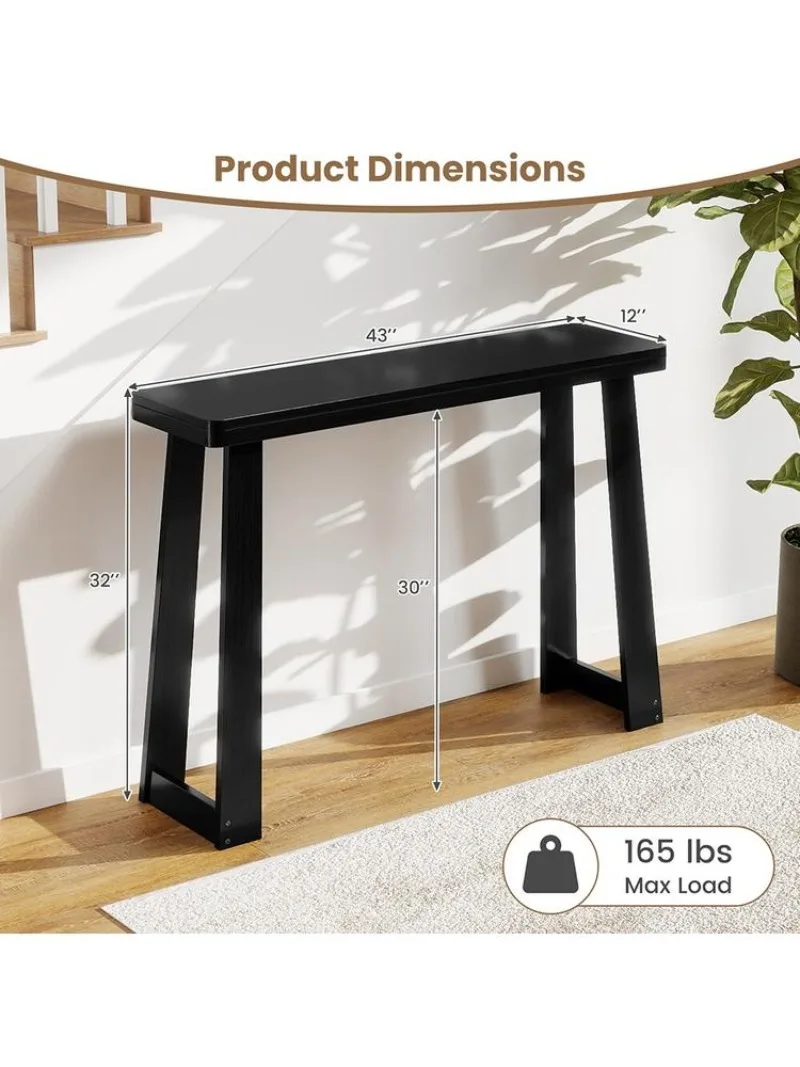 Solid Rubber Wood Console Table 43 Inch Narrow Entryway Table with Thick Table Top and Stable Base for Entryway, Hallway, Living Room and Bedroom