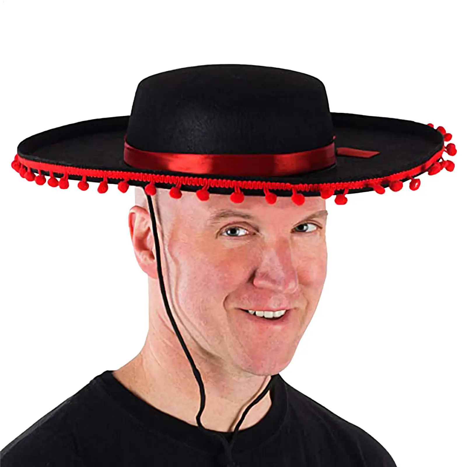 1 Stück Halloween Zoro Flauschball Mexikanischer Sombrero-Hut mit breiter Krempe, Karnevalskostüm, Jazz-Hüte, Foto-Requisiten, Festival-Geschenk