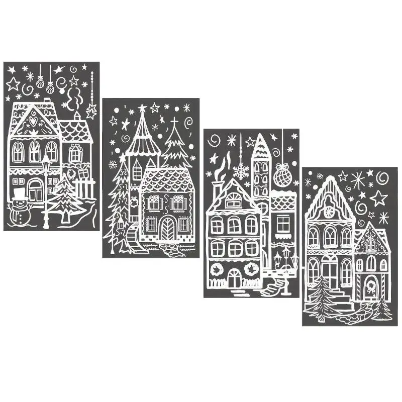 4 Pcs Christmas Window Decals Reindeer Pine Tree Snowflake Pattern Self Adhesive Home Xmas Holiday Party Decoration Assorted