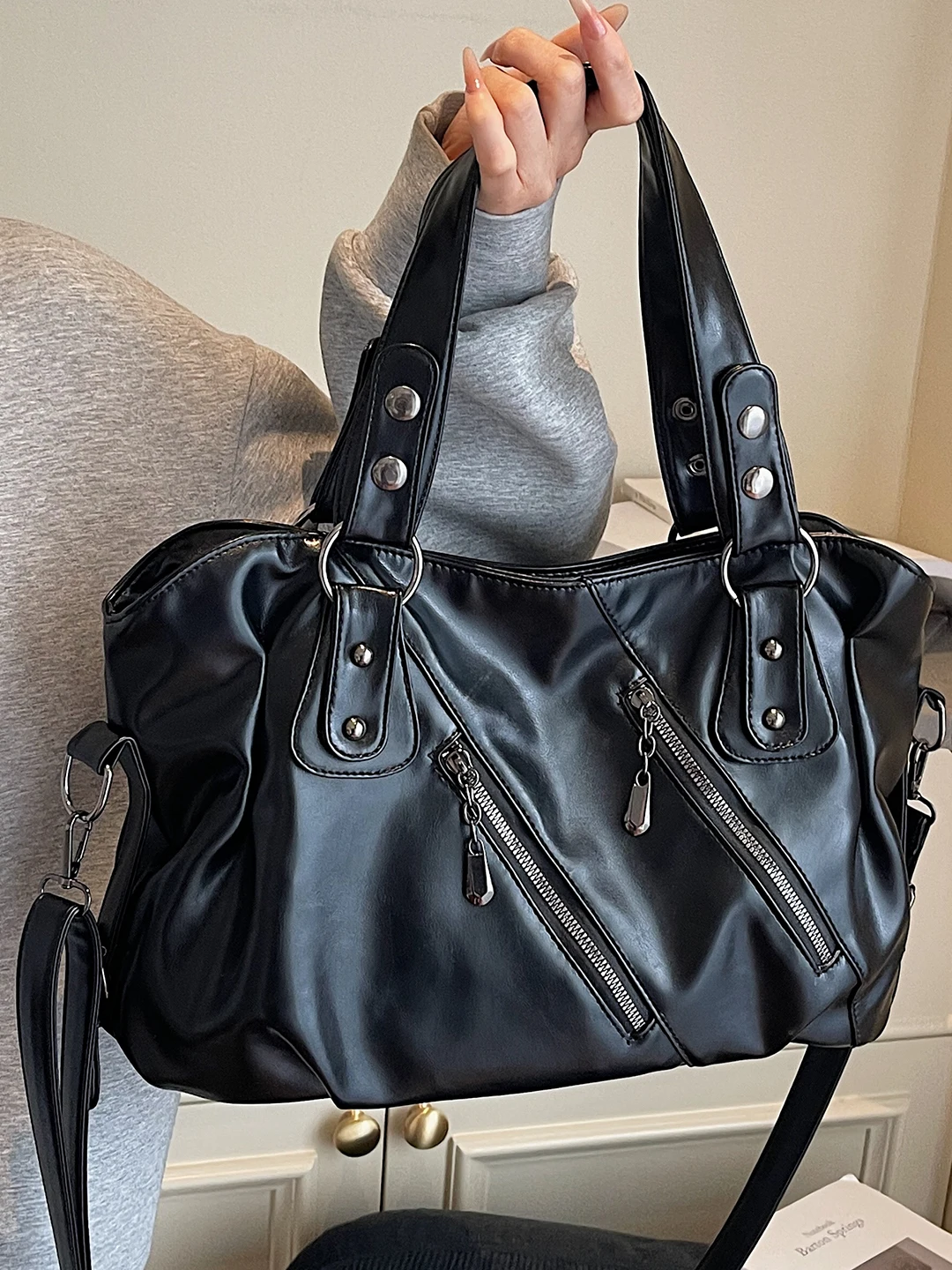 

Trendy Large Capaci oulder Bag Women's Faionable Commuter Tote Handbag Crossbody Bag Quali Briti Sle PU Leather