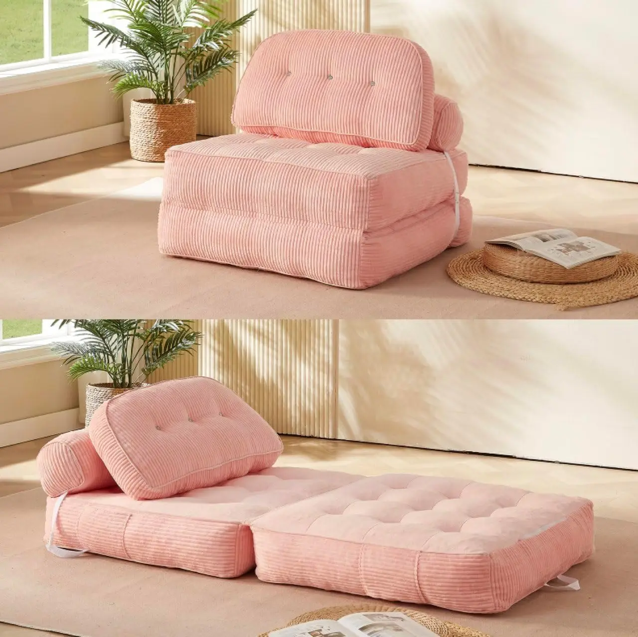 Pink Boneless Chair Bed with Pillow & Blanket, Sofa Bed, Customized
