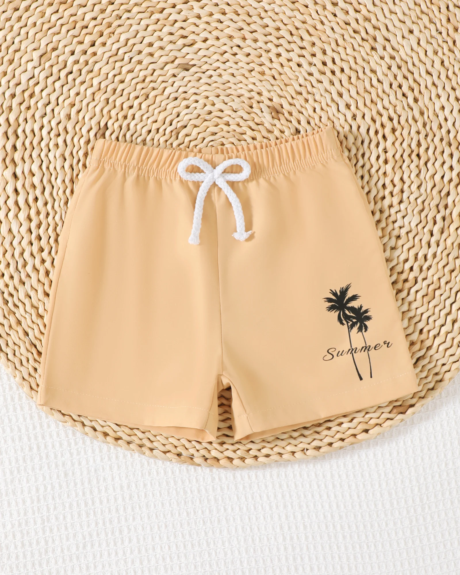 Summer 0-3 Years Old  Infant Baby  Boys  Coconut  Tree Print    Three-Piece Set , Suitable For Daily Wear